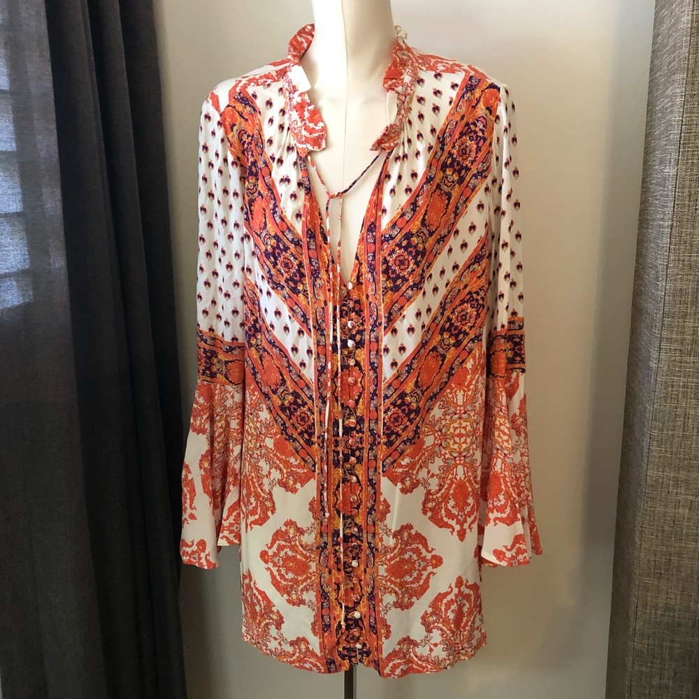 Free People Loose flowing blouse with bell sleeves